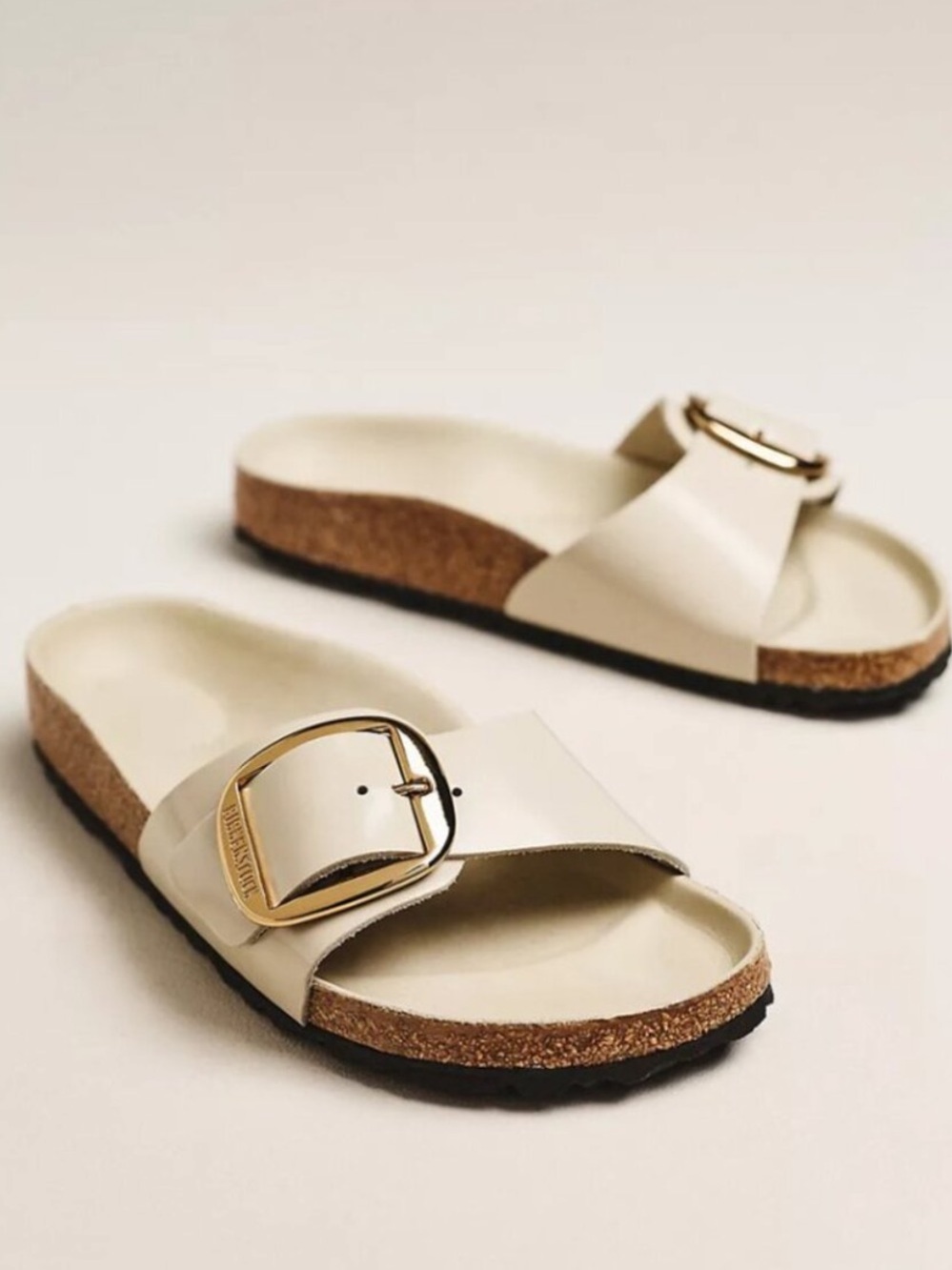 Birkenstock Madrid Big Buckle High-Shine Oyster Leather Sandals